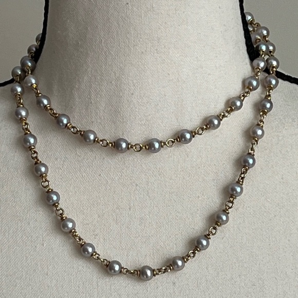 Michael Dawkins Gray Pearl Sterling 925 Long Necklace 36” Toggle Gold Clad - Picture 5 of 11